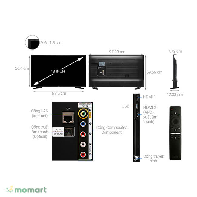 Thông số kỹ thuật của Smart Tivi Samsung 43 inch UA43R6000